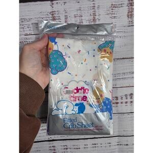 VTG Cuddle Time Fitted Crib Sheet Bears Pajamas Confetti 28x52